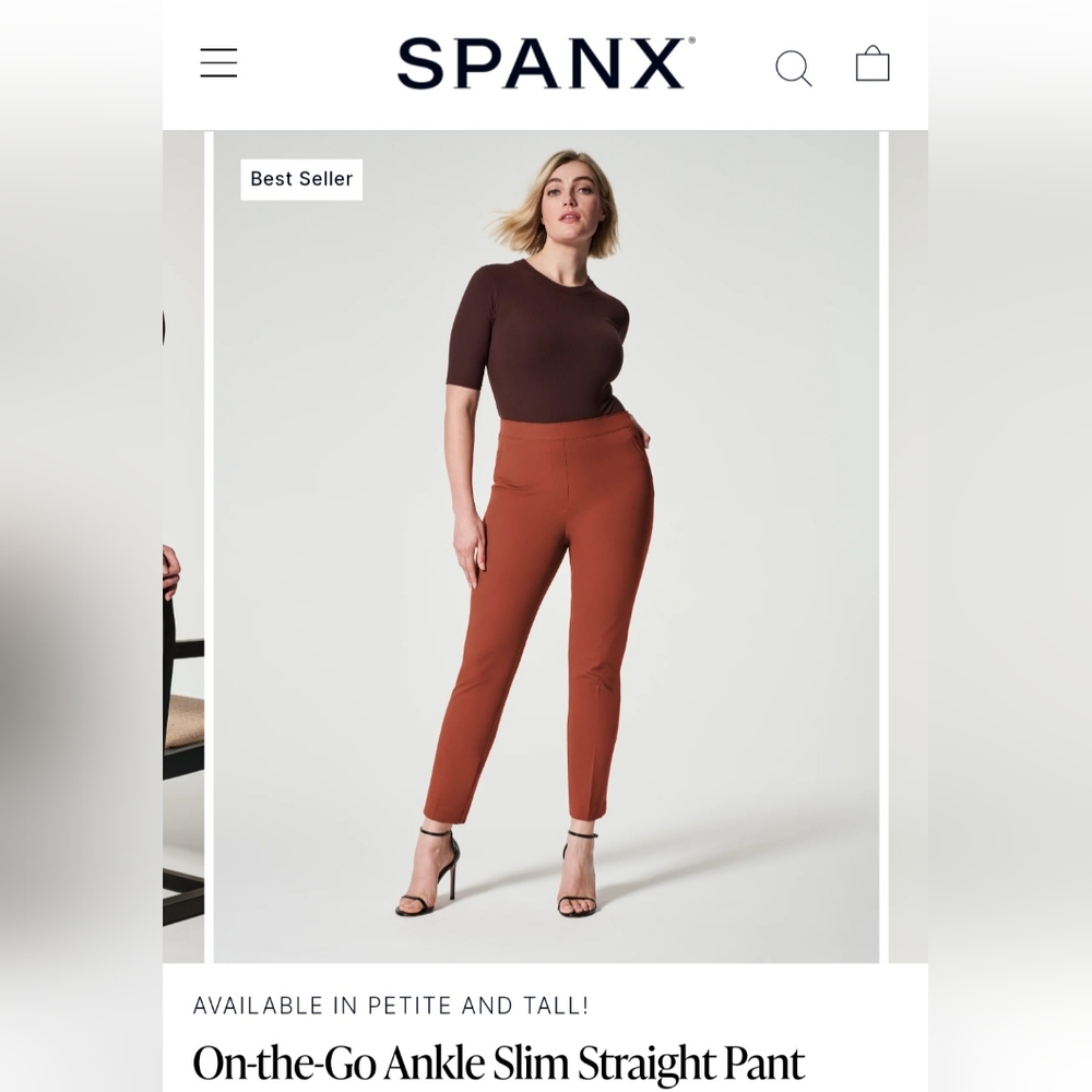 NEW Spanx Petite XS On-the-Go Ankle Slim Straight Pants in Bronze Glow